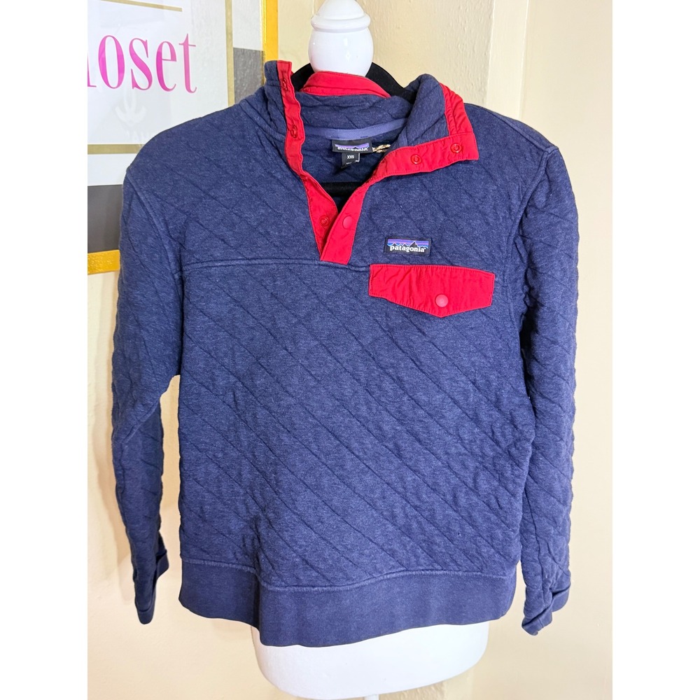 Patagonia Womens Cotton Quilt Snap-T Pullover Navy Blue Red XXS 25282